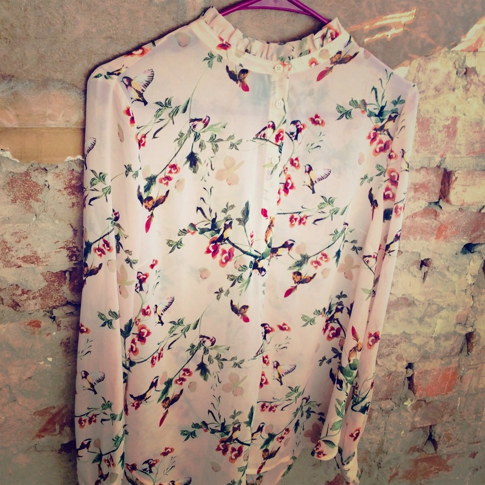 Forever 21 High Collar Button-Up Blouse